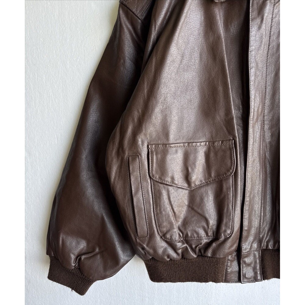 VTG 80s Marco Morani A-2 Brown Leather Bomber Jacket Map Lined Men's 2XL XXL - Picture 6 of 11